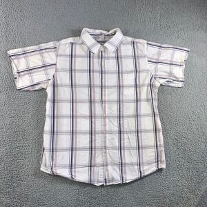 Vintage Open Trails Plaid Button Up Shirt Men XL White Blue Outdoor Hiking